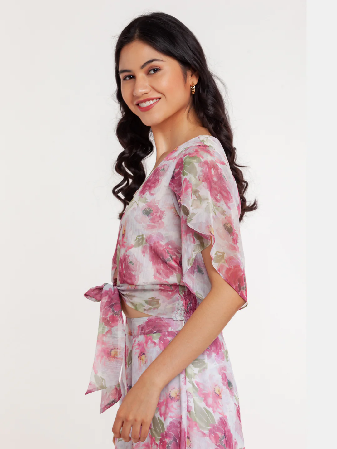 Off White Printed Tie-Up Top - Image 3