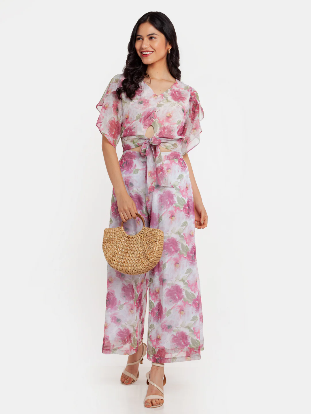 Off White Printed Tie-Up Top - Image 5