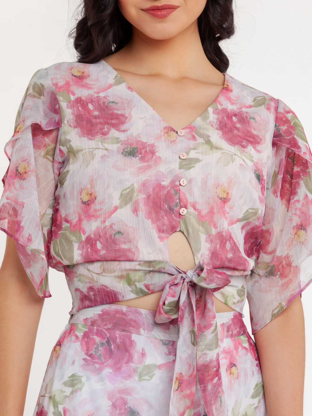 Off White Printed Tie-Up Top - Image 6