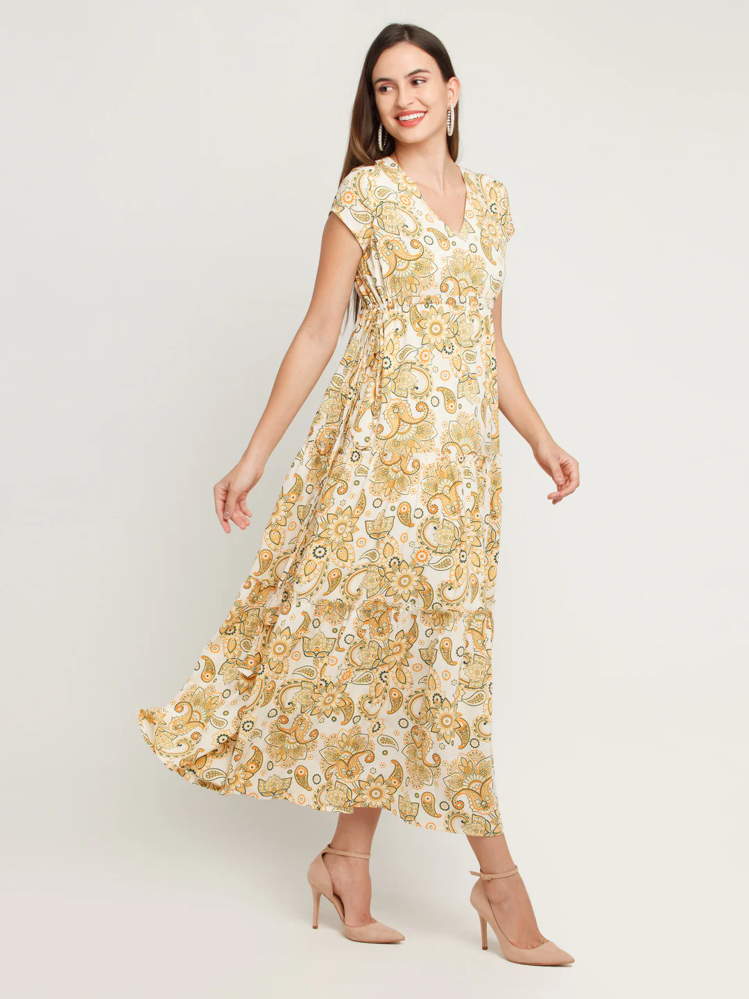 Off White Printed Tiered Maxi Dress - Image 3