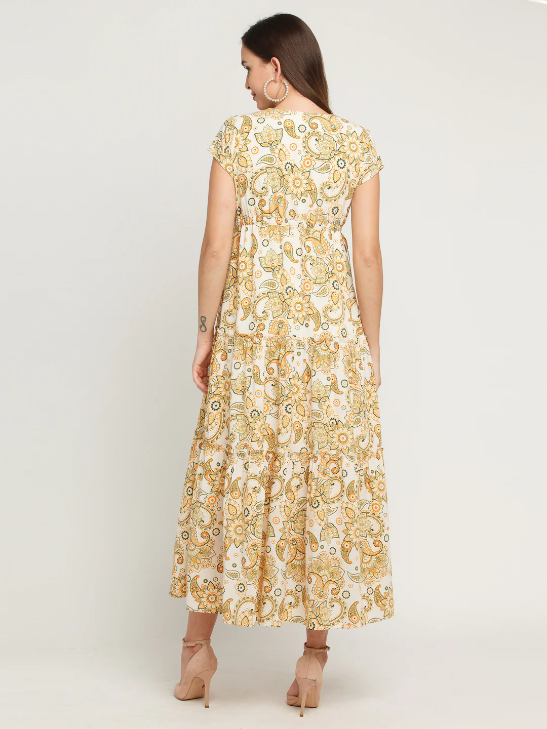 Off White Printed Tiered Maxi Dress - Image 4