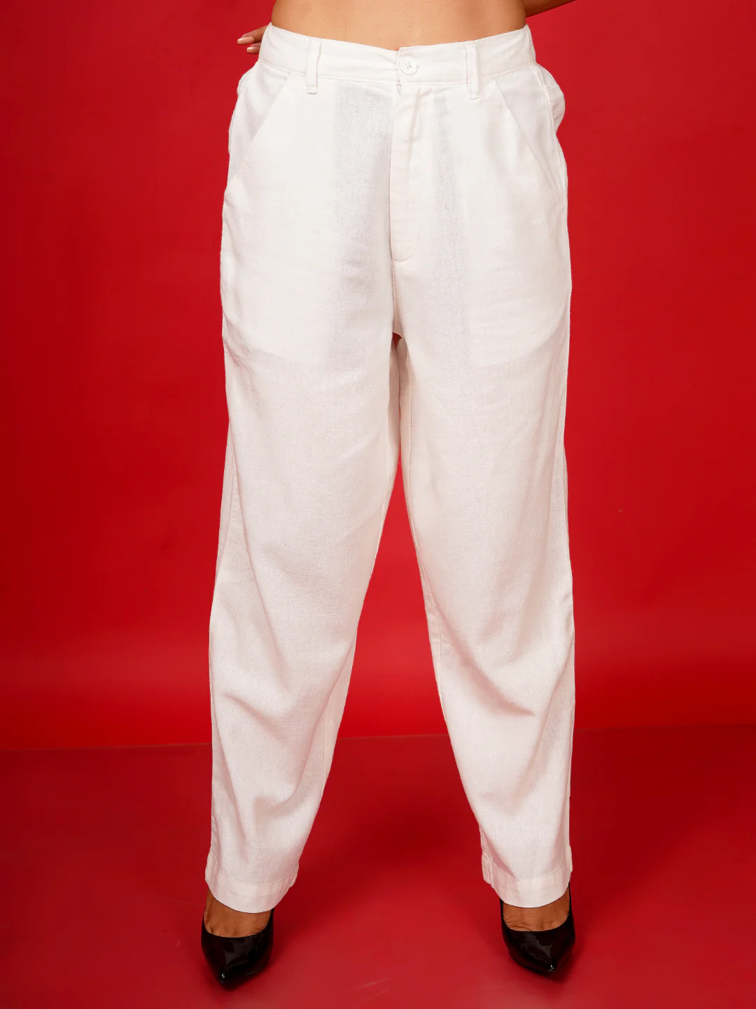 Off White Solid Parallel Trouser - Image 2