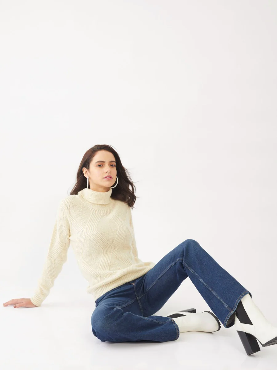 Off White Solid Sweater - Image 2