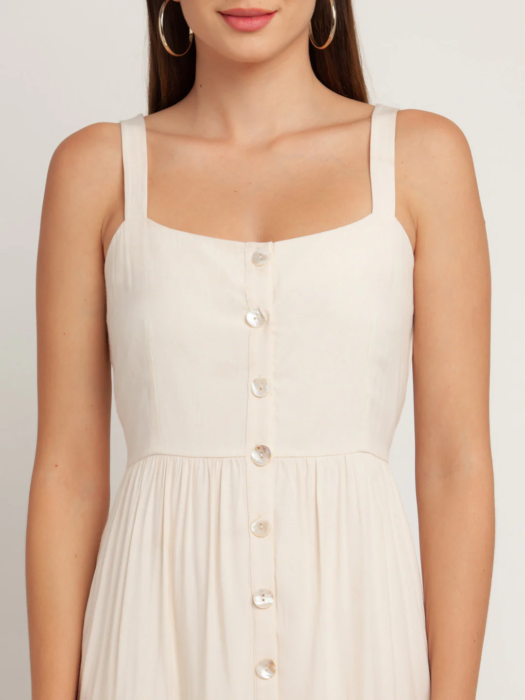 Off White Solid Tiered Midi Dress - Image 6