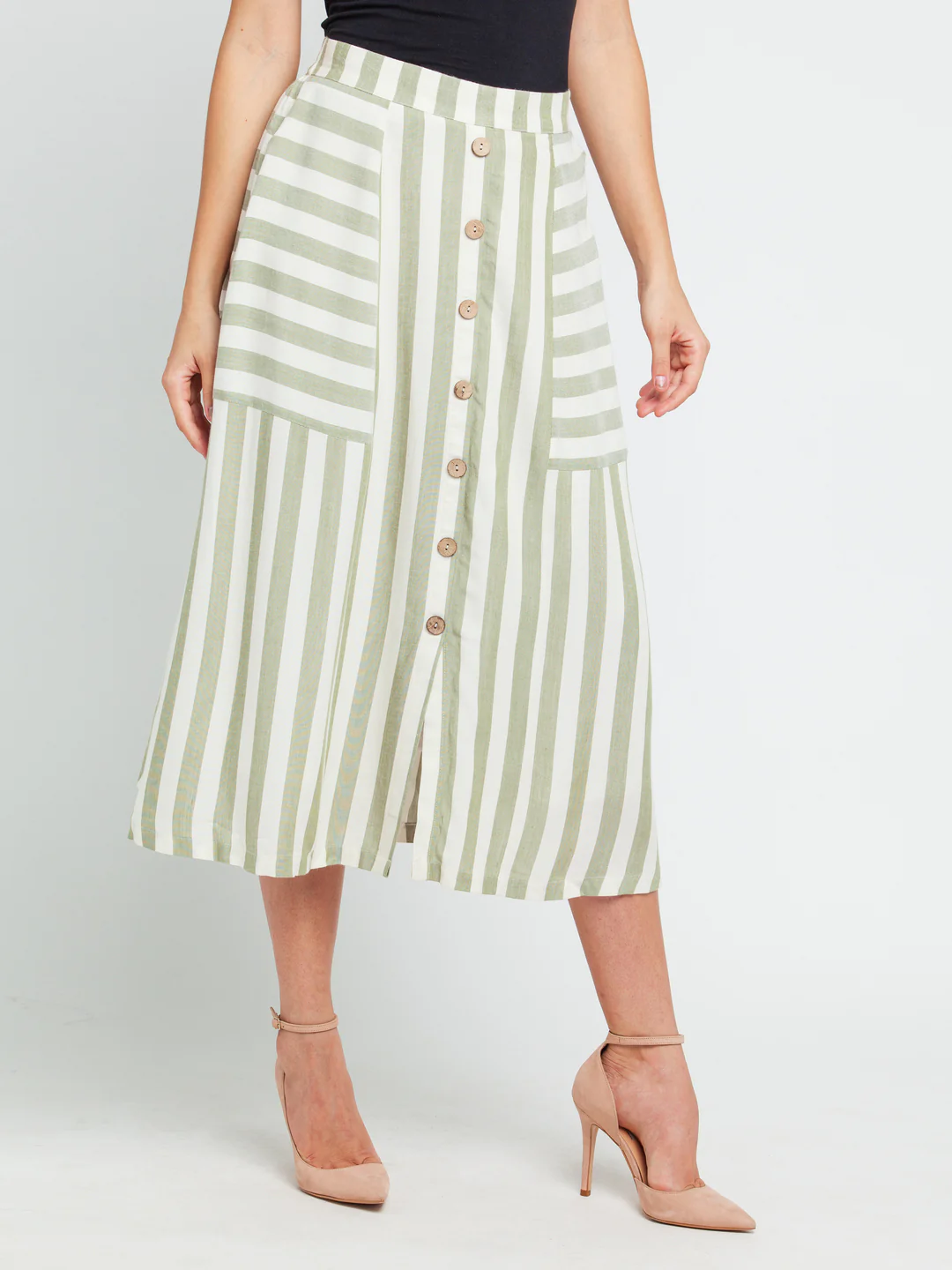 Off White Striped Elasticated Skirt - Image 3