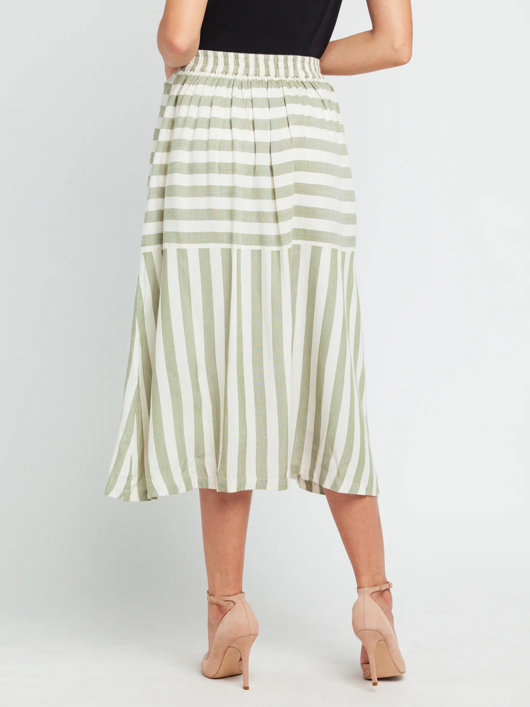 Off White Striped Elasticated Skirt - Image 4