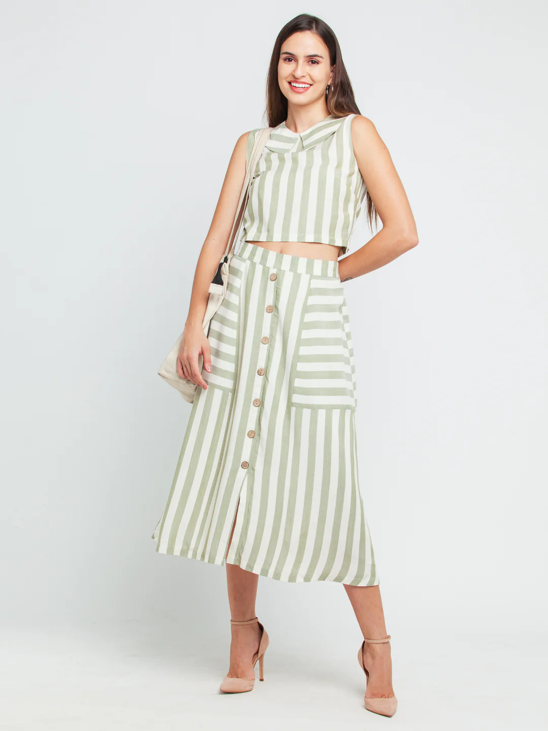Off White Striped Elasticated Skirt - Image 5