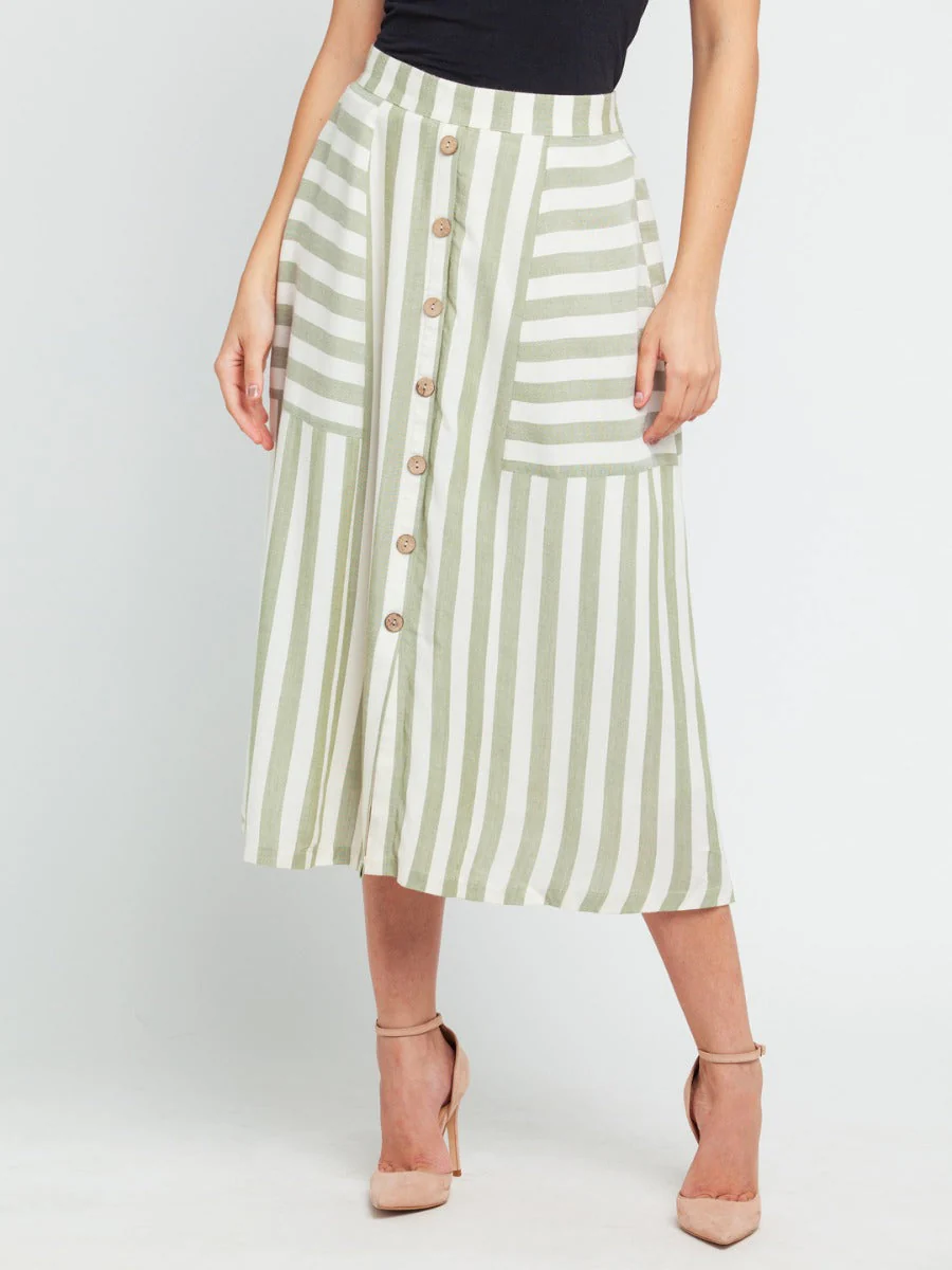 Off White Striped Elasticated Skirt - Image 2
