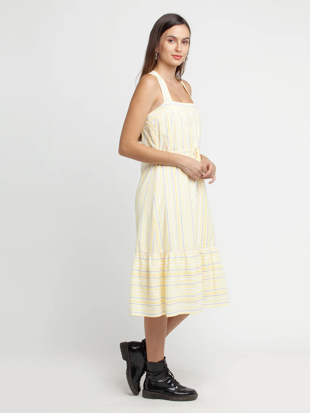 Off White Striped Tiered Midi Dress - Image 3