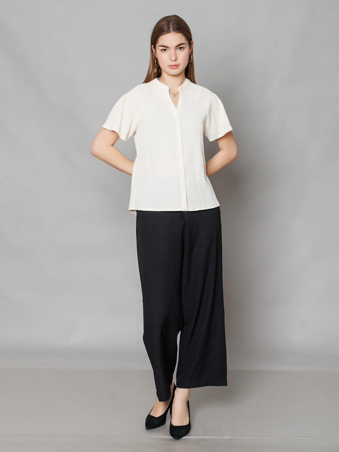 Off White Textured Basic Top - Image 2