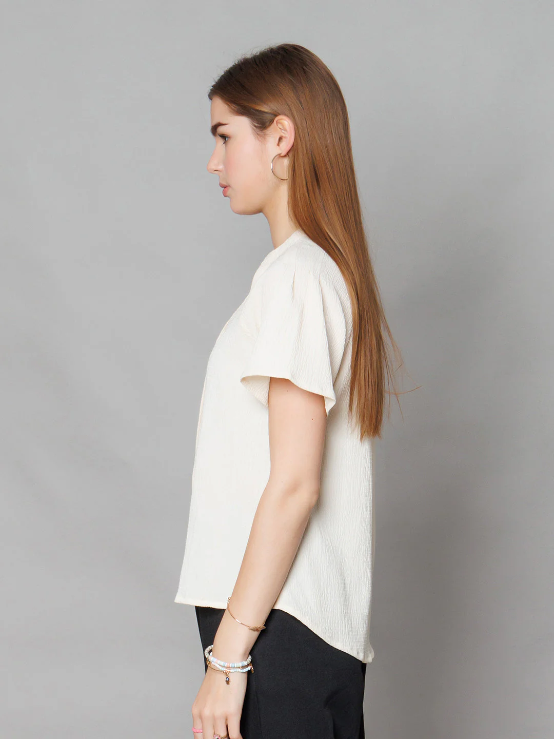 Off White Textured Basic Top - Image 3