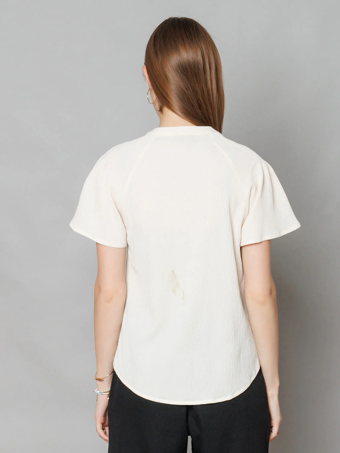 Off White Textured Basic Top - Image 4