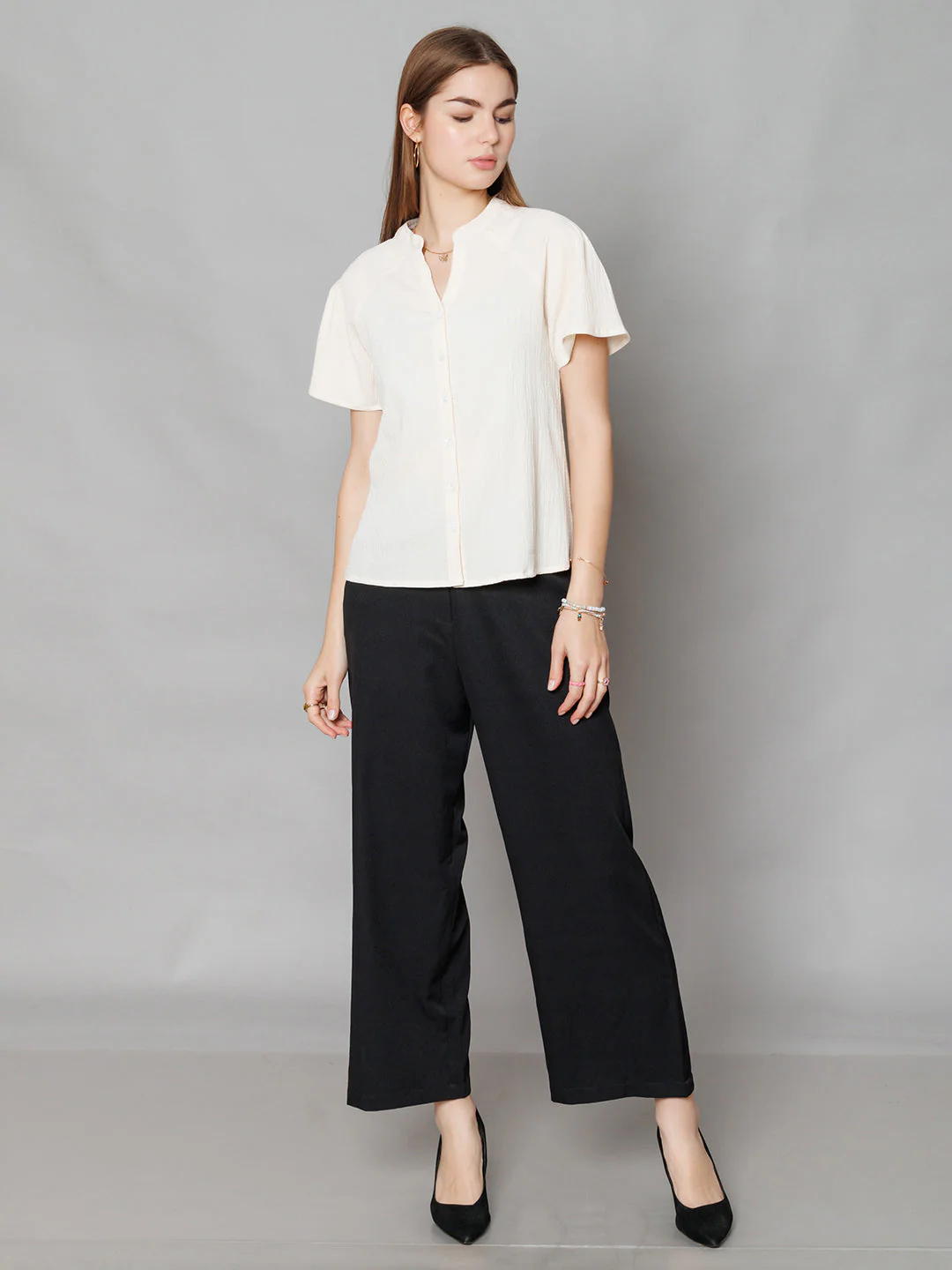 Off White Textured Basic Top - Image 5