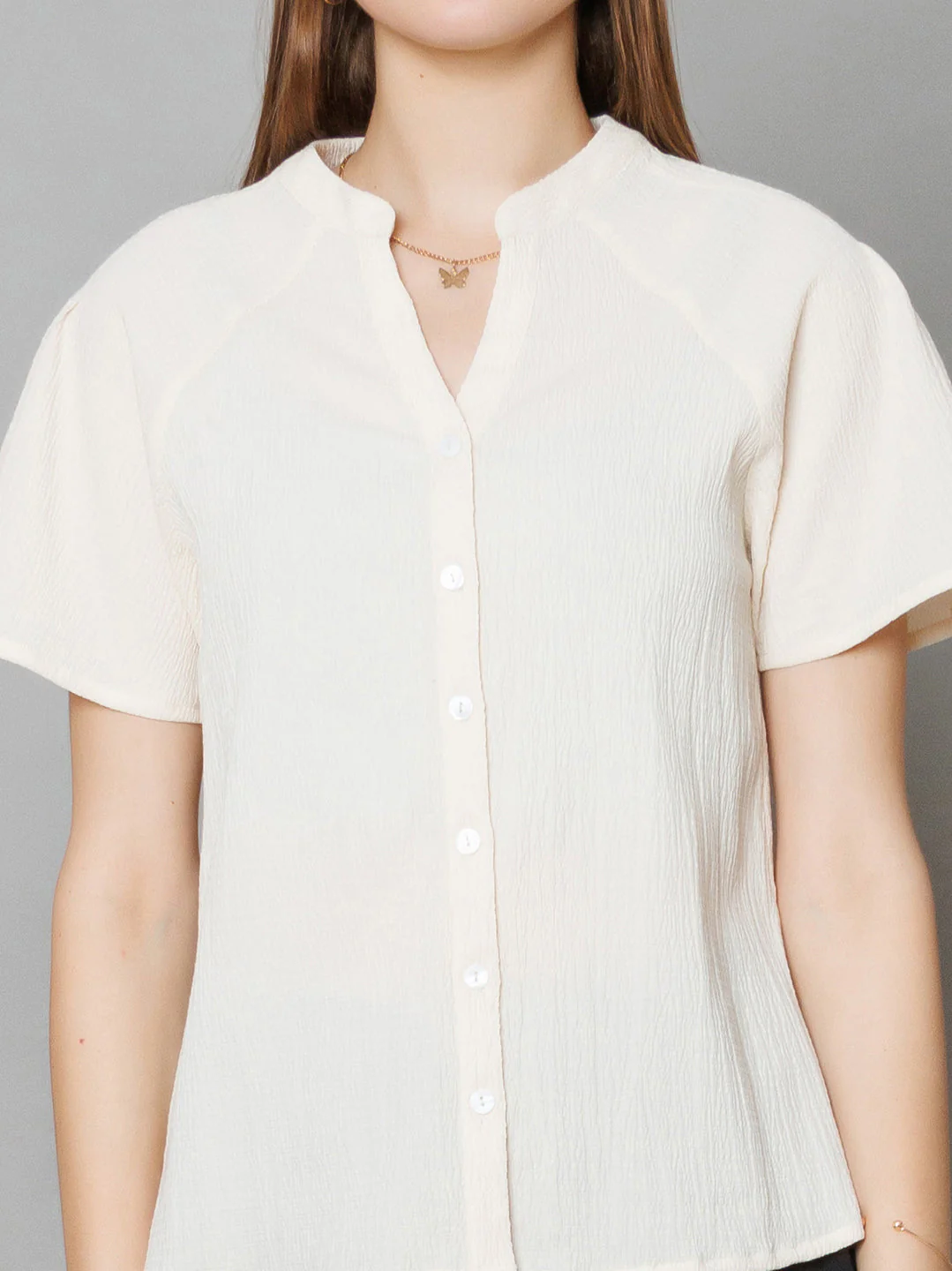 Off White Textured Basic Top - Image 6