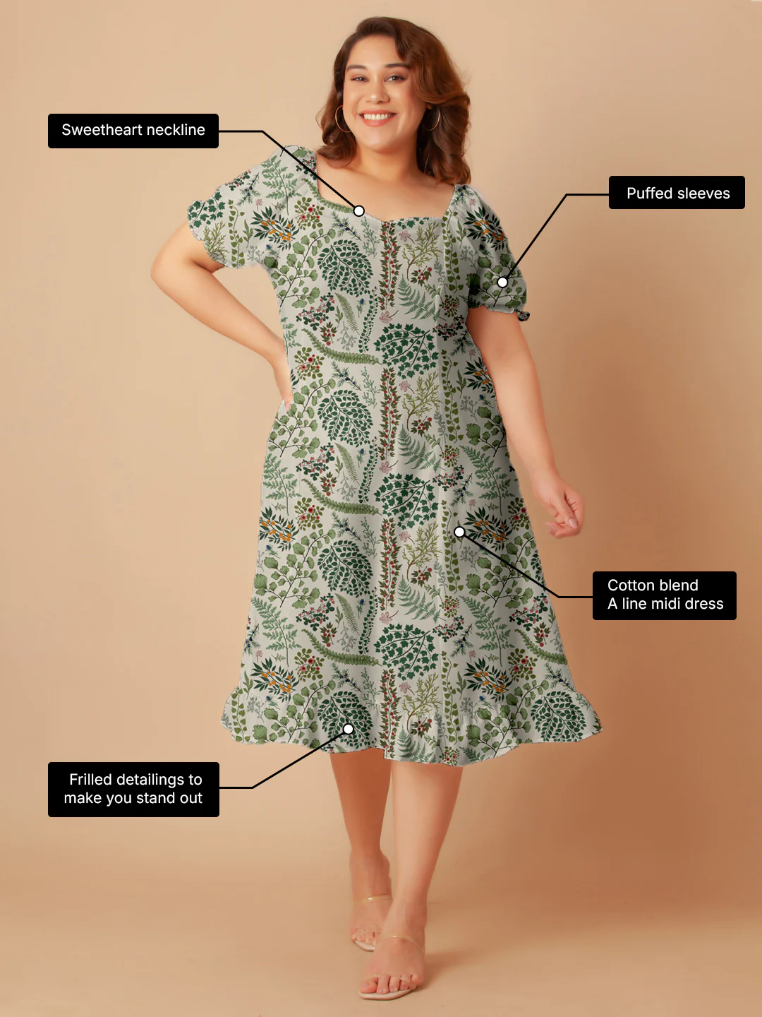 Off White Tropical Print A-Line Midi Dress - Image 3