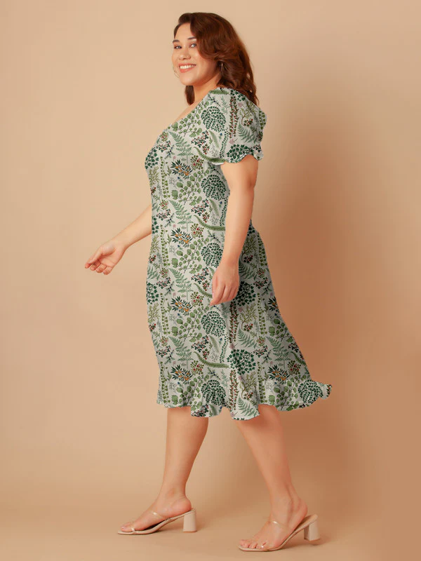 Off White Tropical Print A-Line Midi Dress - Image 4