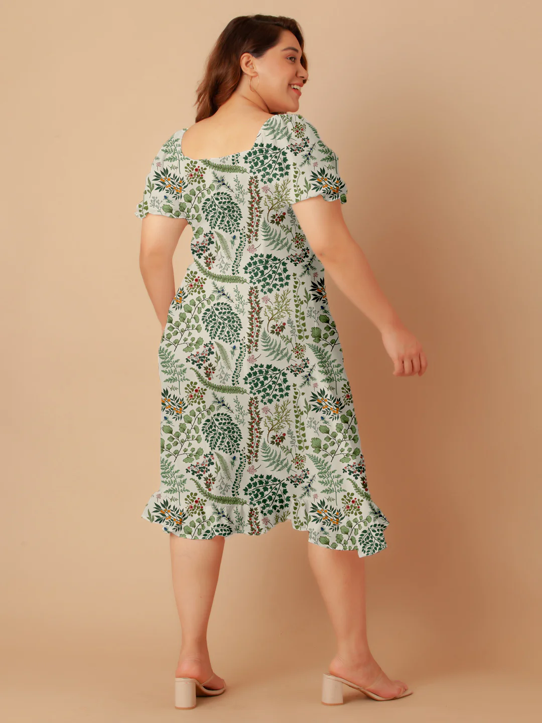 Off White Tropical Print A-Line Midi Dress - Image 6