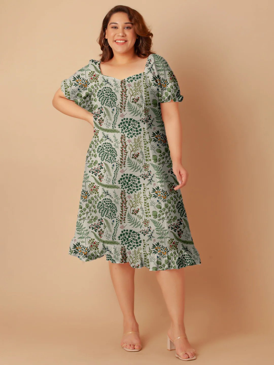 Off White Tropical Print A-Line Midi Dress - Image 7