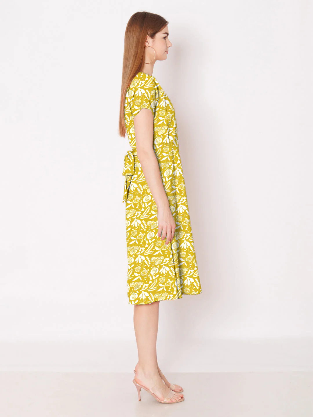 Olive Green Geometric Printed A-Line Midi Dress - Image 3
