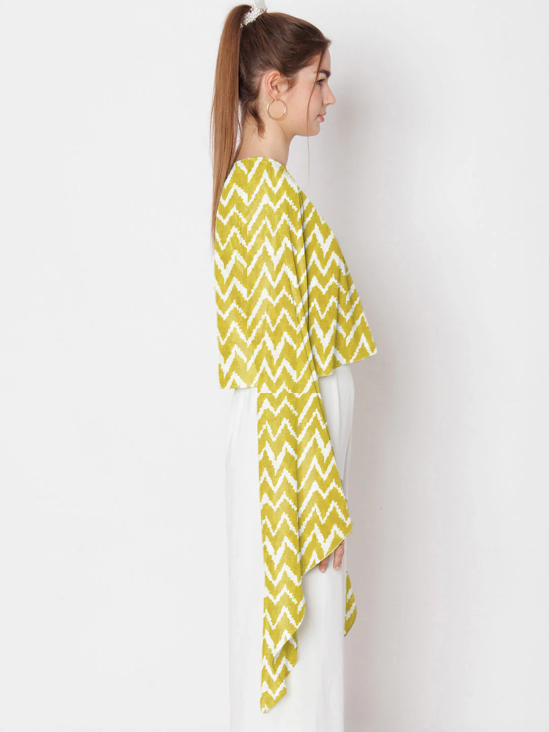 Olive Green Geometric Printed Stylised Sleeve Top - Image 3