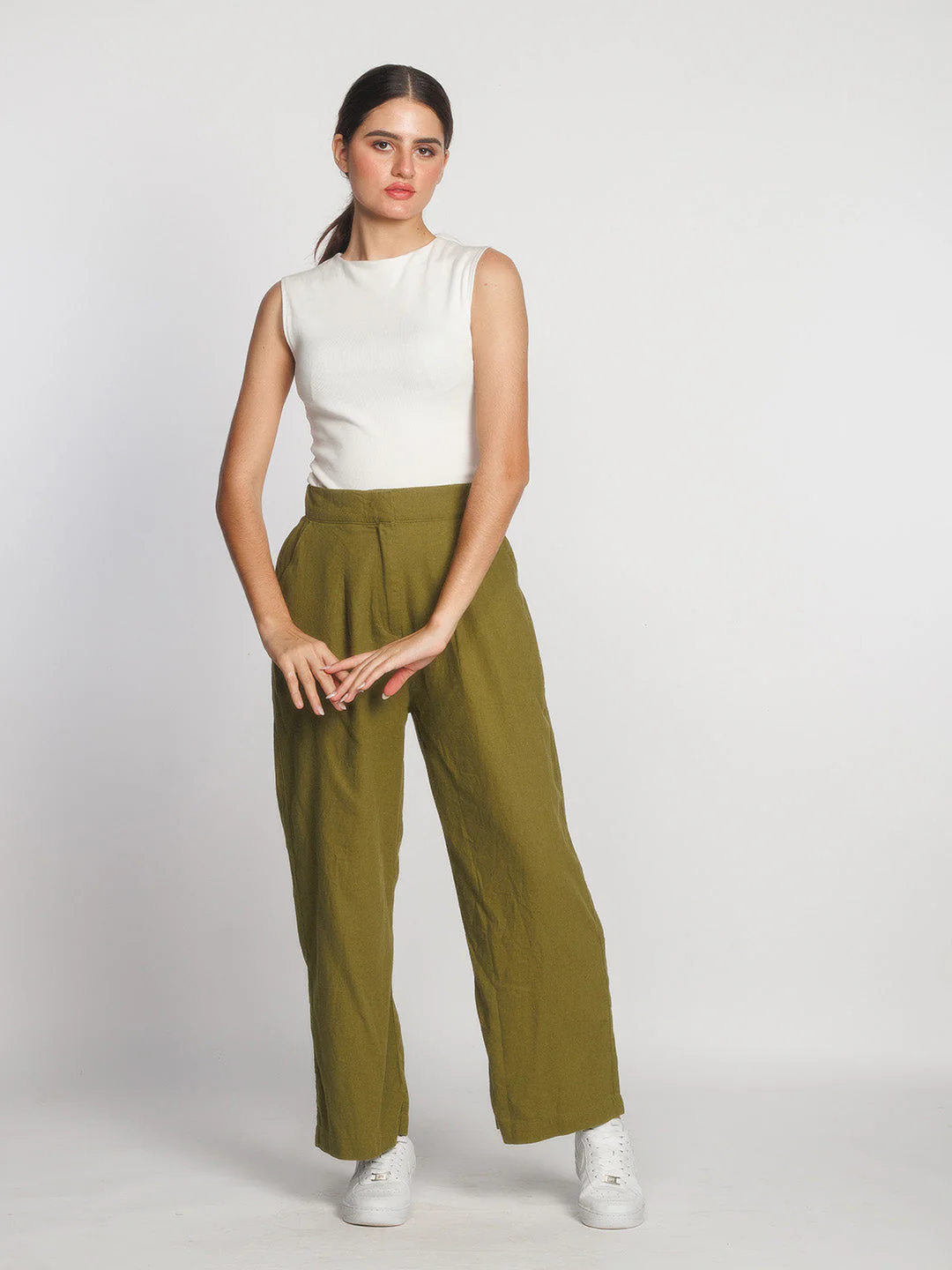 Olive Solid Regular Trouser