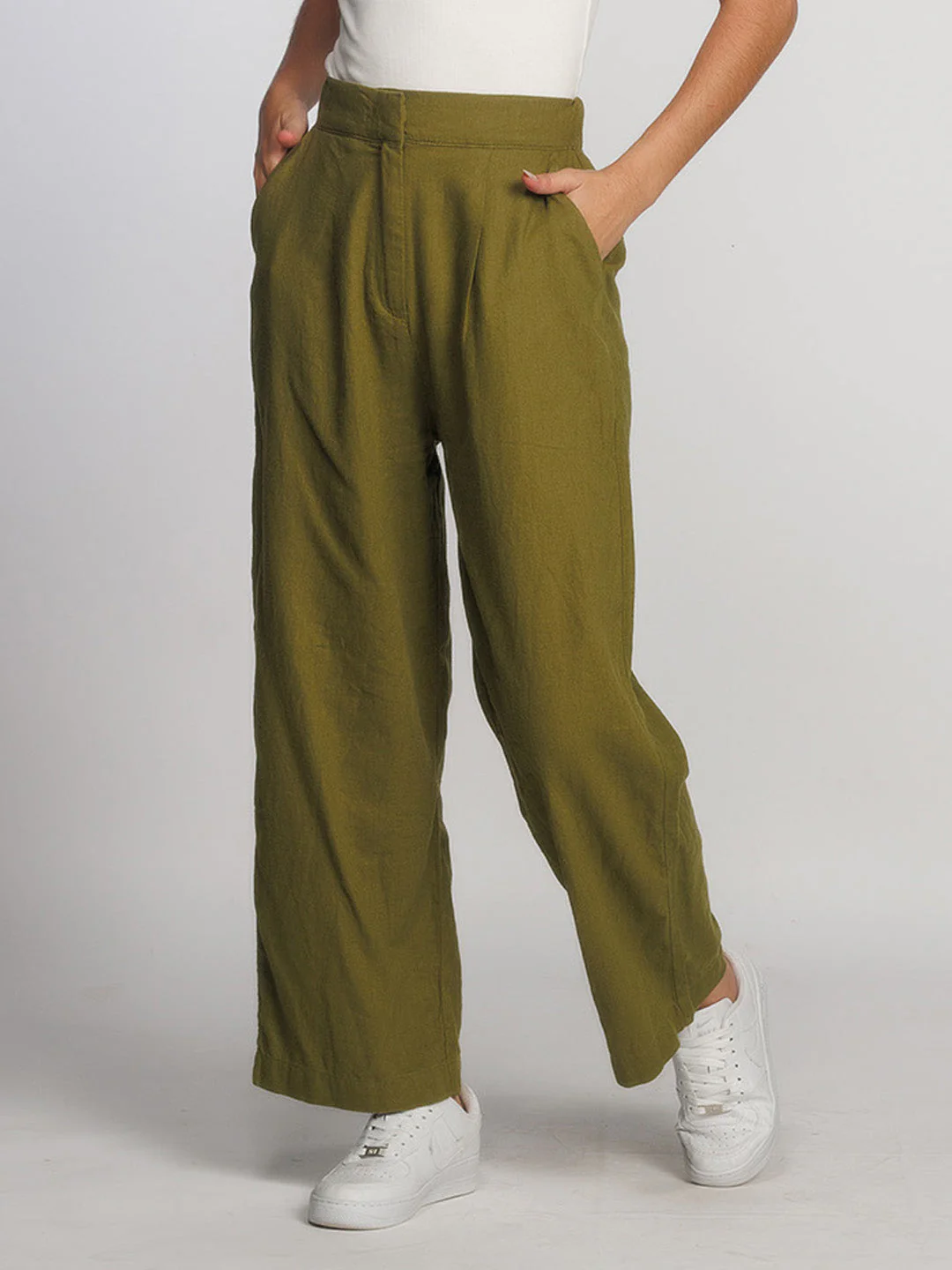 Olive Solid Regular Trouser - Image 2