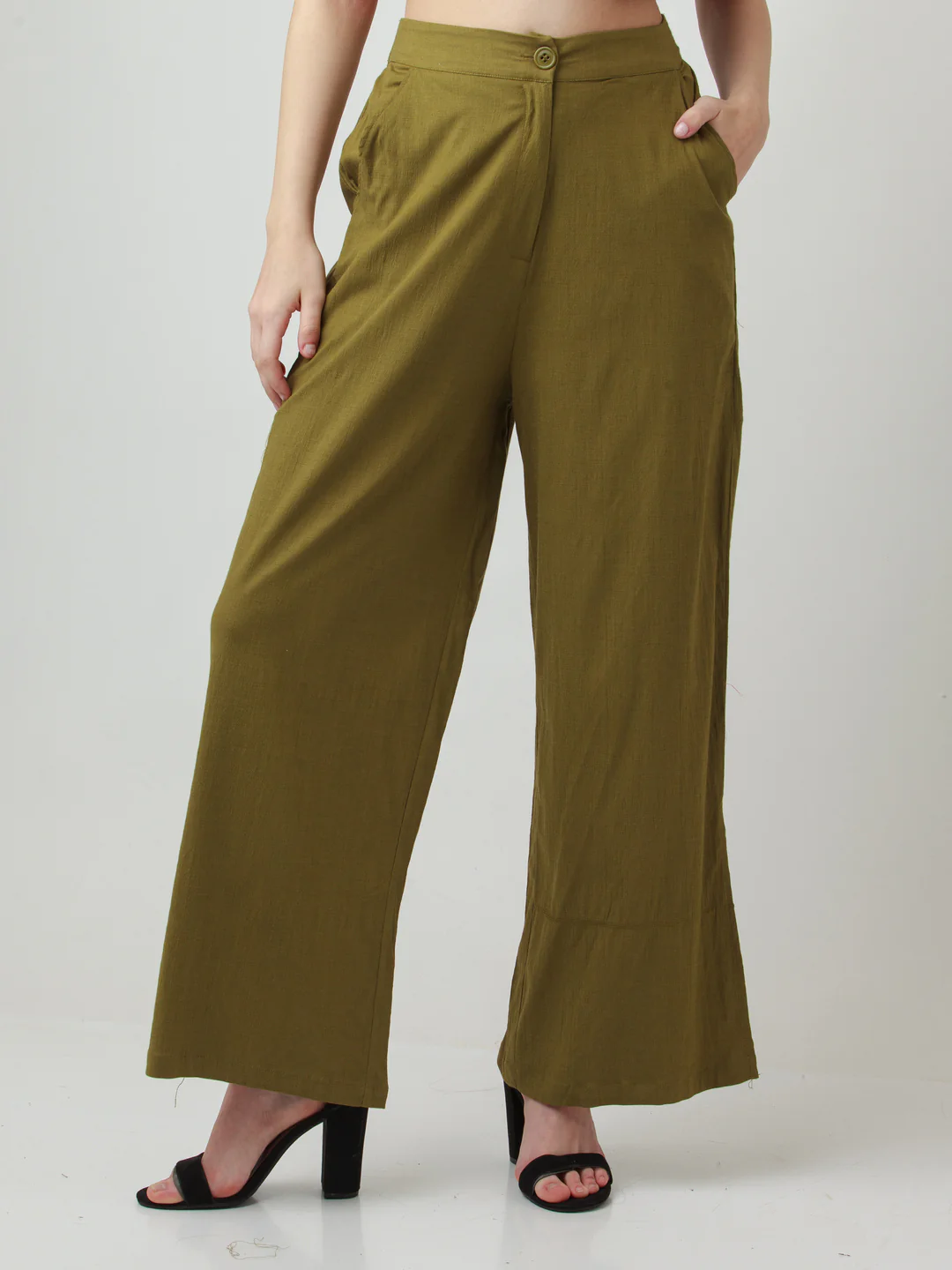 Olive Solid Trousers - Image 2