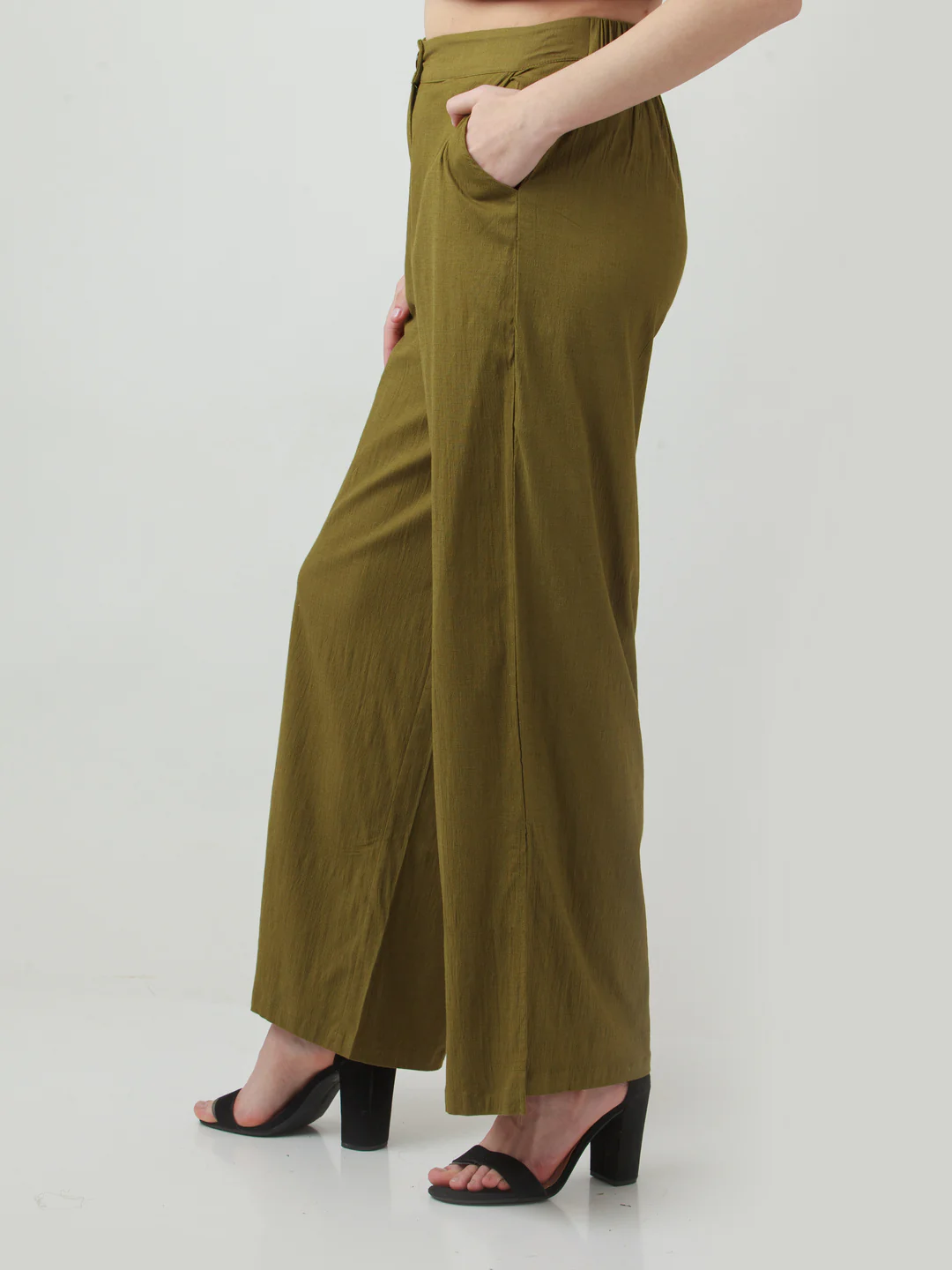 Olive Solid Trousers - Image 3