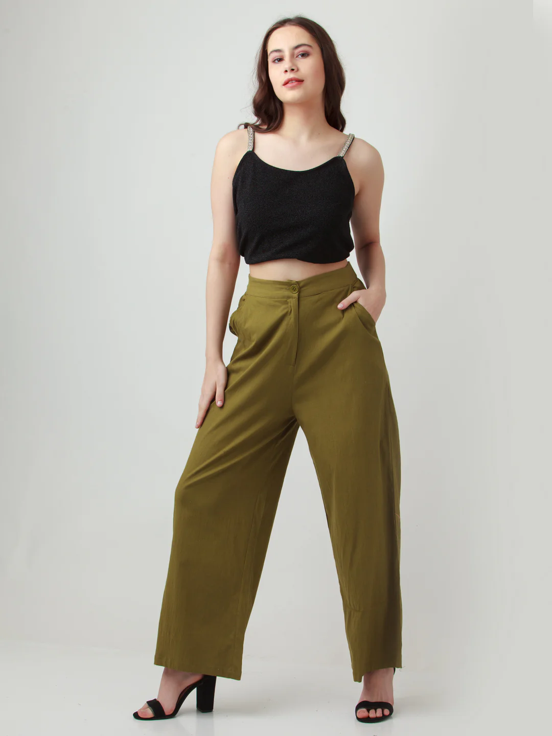 Olive Solid Trousers - Image 5
