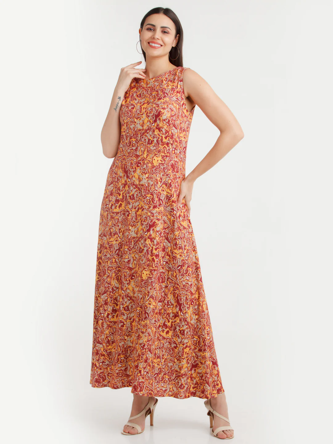 Orange Printed Maxi Dress