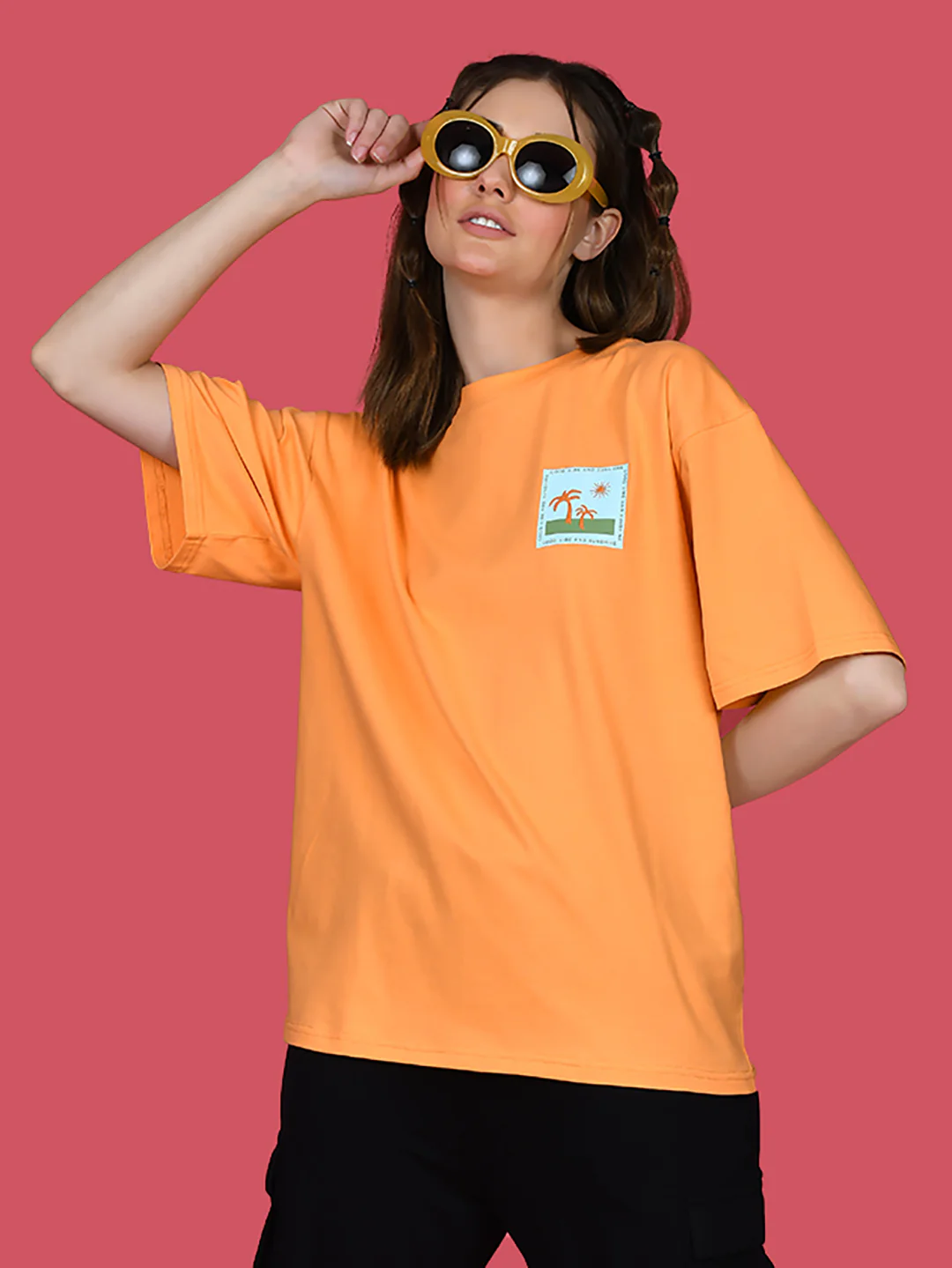 Orange Printed Oversized T-Shirt - Image 2