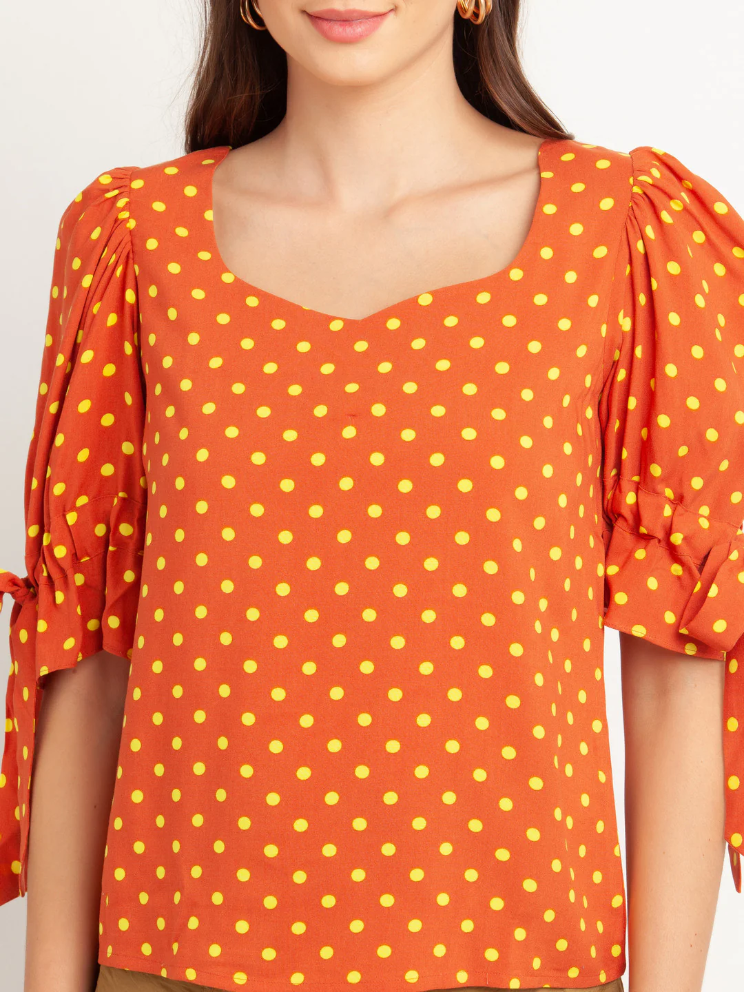 Orange Printed Puff Sleeve Top - Image 6