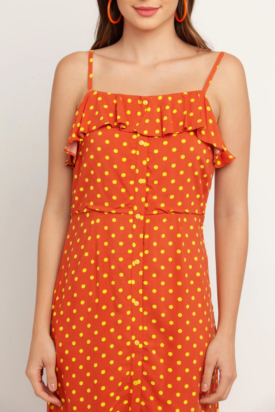 Orange Printed Ruffled Short Dress - Image 6