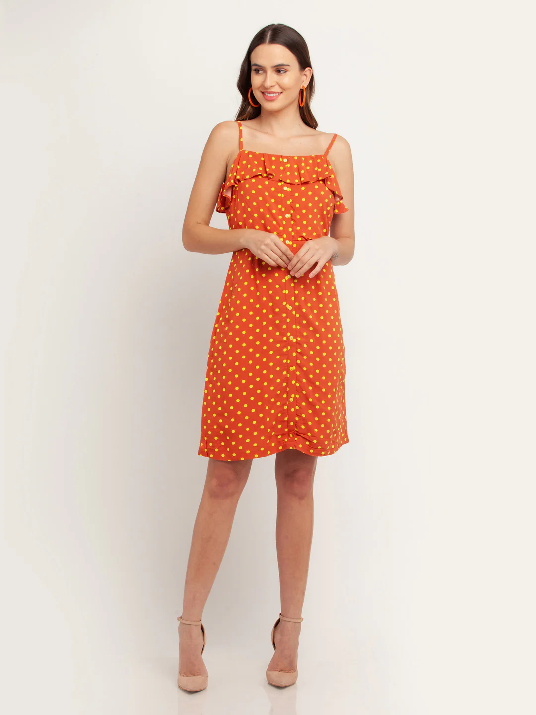 Orange Printed Short Dress - Image 2