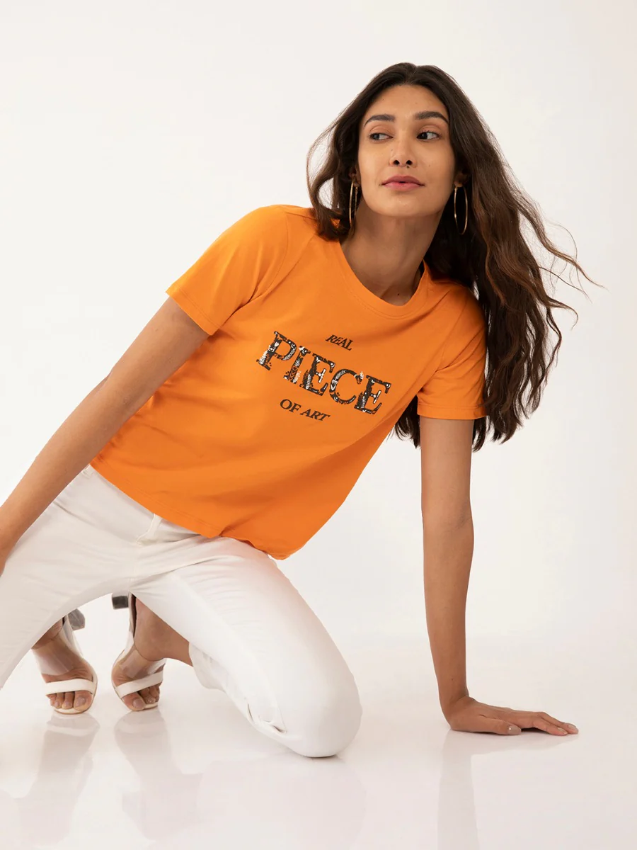 Orange Printed T-Shirt