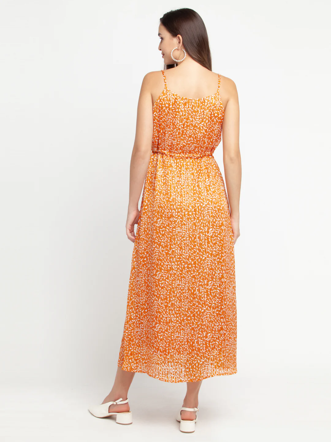 Orange Printed Tie-Up Maxi Dress - Image 4