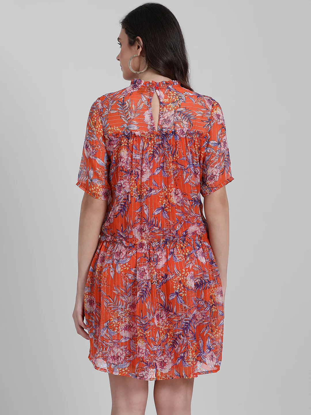 Orange Self Design A-Line Dress - Image 4