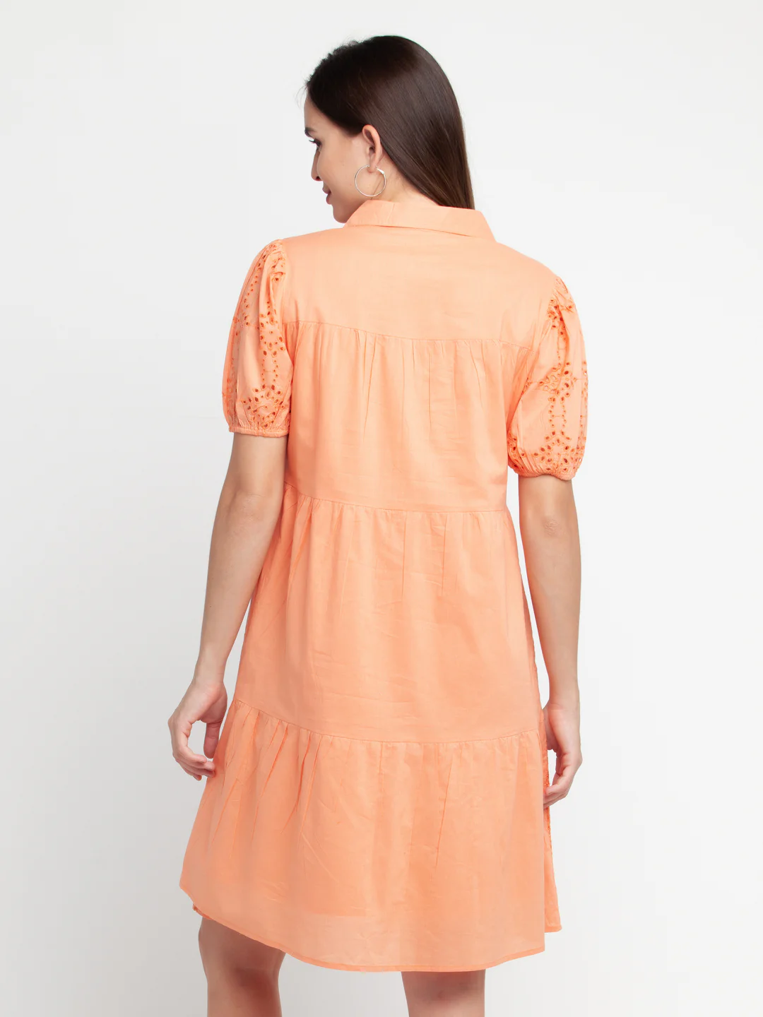 Orange Self Design Shirt Dress Midi Dress - Image 4