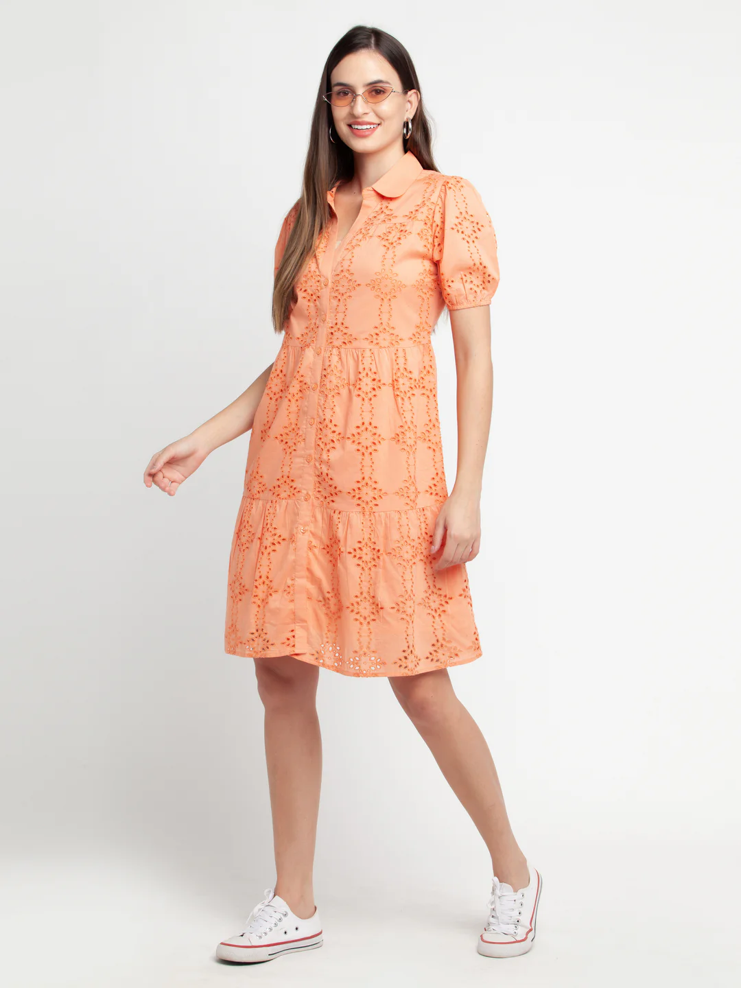 Orange Self Design Shirt Dress Midi Dress - Image 5