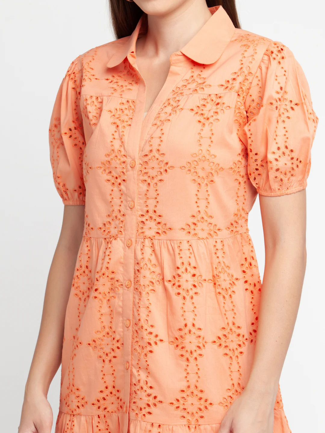 Orange Self Design Shirt Dress Midi Dress - Image 6