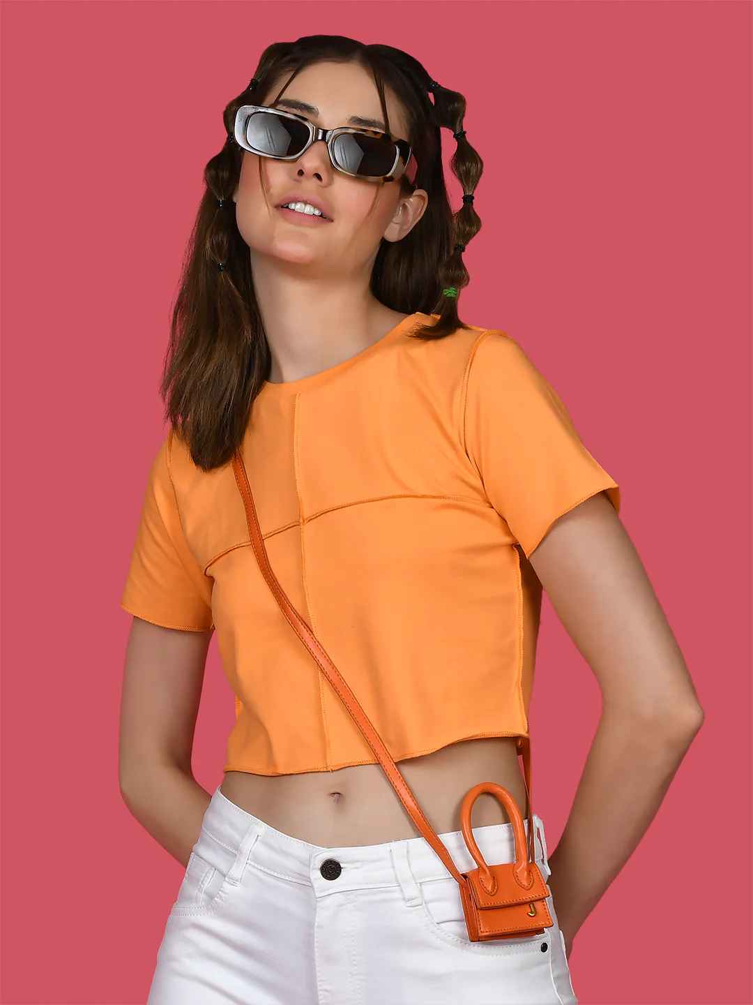 Orange Solid Crop Top - Image 2