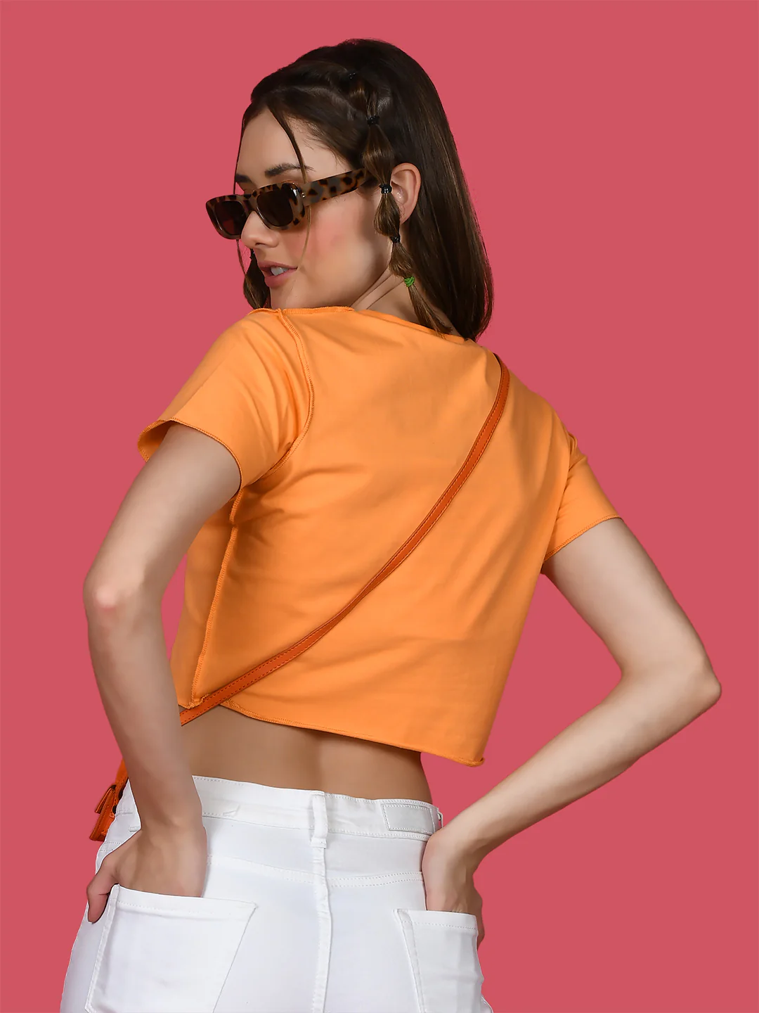Orange Solid Crop Top - Image 4