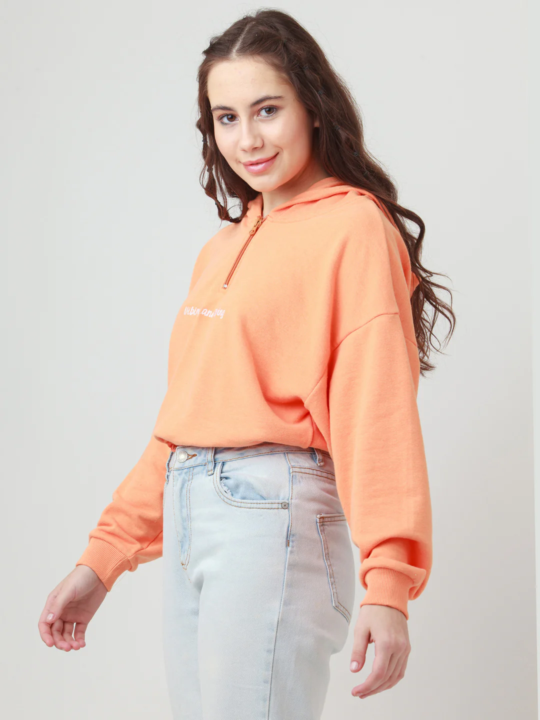 Orange Solid Cropped Sweatshirt - Image 3