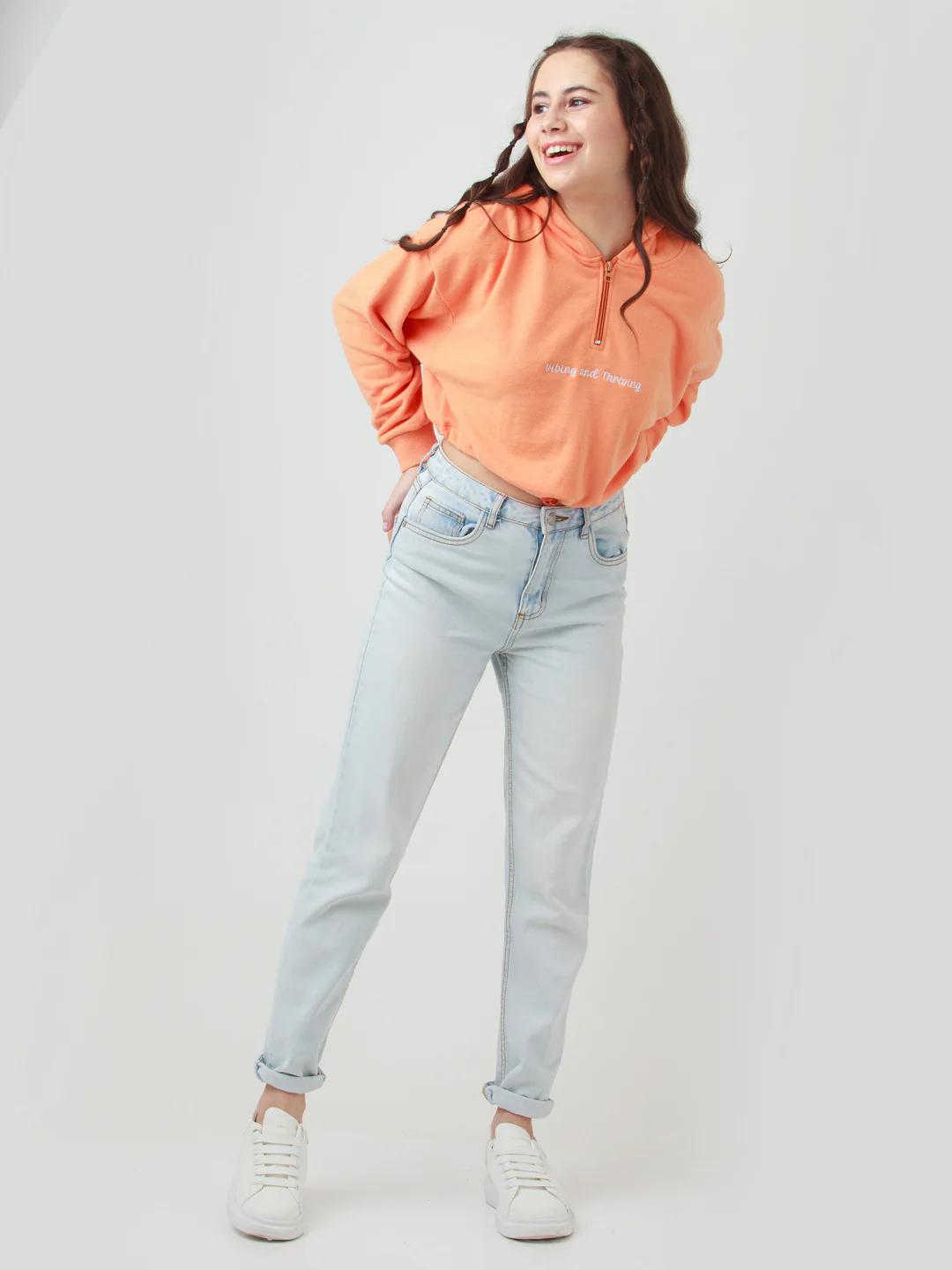 Orange Solid Cropped Sweatshirt - Image 5
