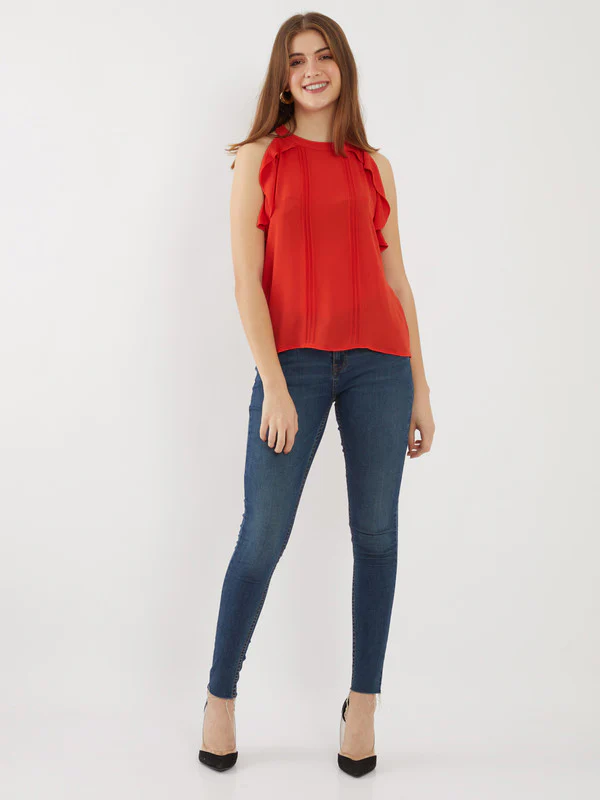 Orange Solid Halter Neck Top - Image 5
