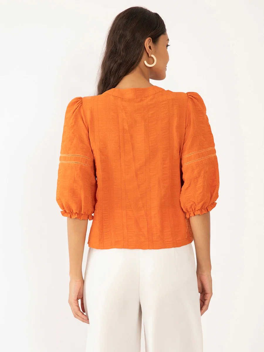 Orange Solid Lace Insert Top - Image 4