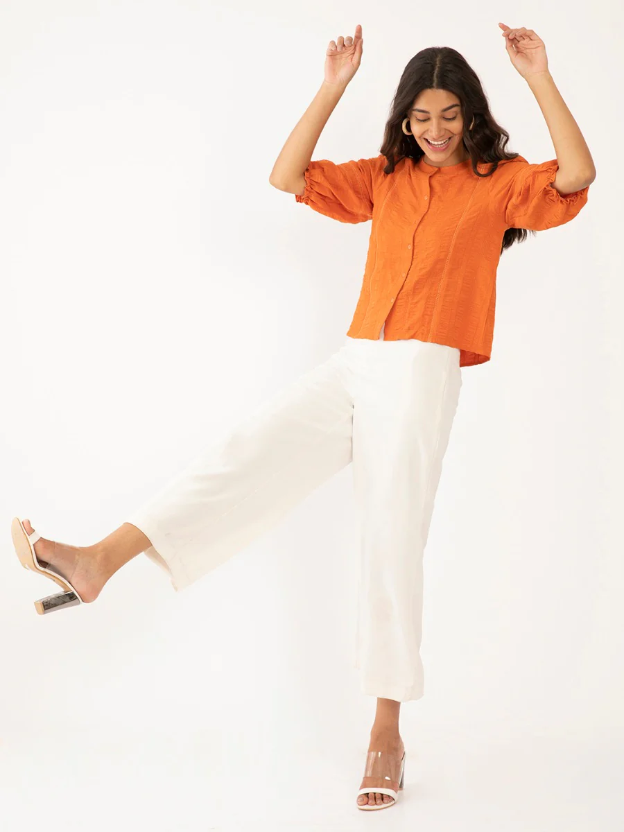 Orange Solid Lace Insert Top - Image 5