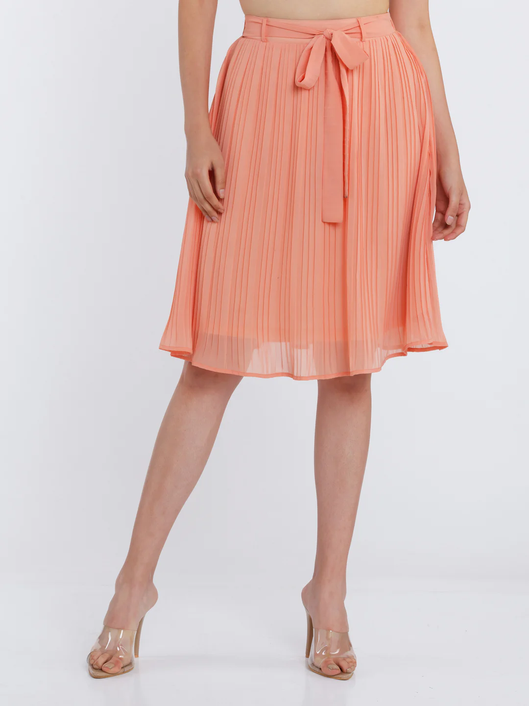 Orange Solid Pleated Skirt - Image 2