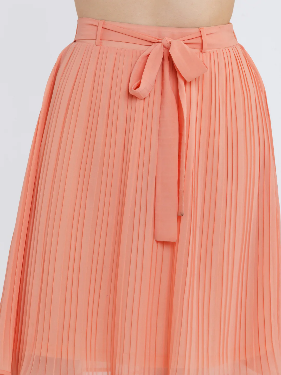 Orange Solid Pleated Skirt - Image 6