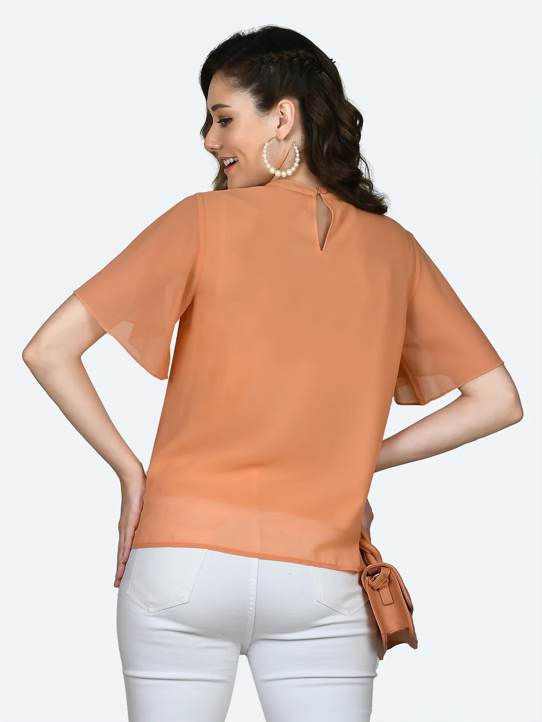 Orange Solid Pleated Top - Image 4